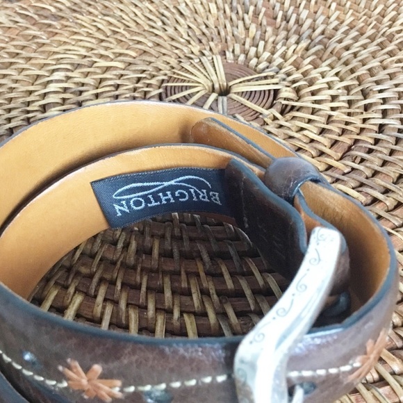 Vintage Brighton Brown With Flowers Embroidery Leather Belt Size M 30